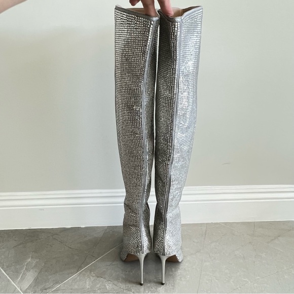 STEVE MADDEN Skyscraper Rhinestone Bling Silver Over The Knee Heels Boots Sz 6.5 - Picture 10 of 16